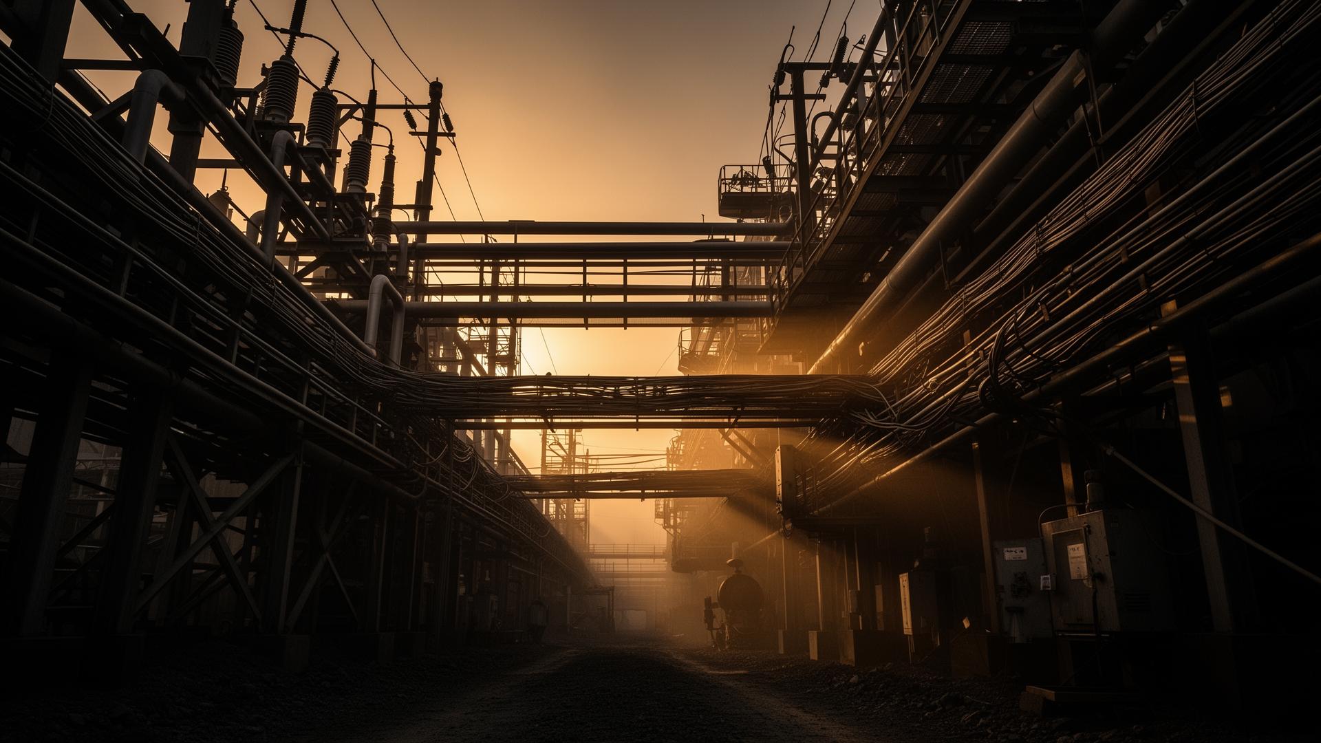 Industrial mining engineering infrastructure at golden hour